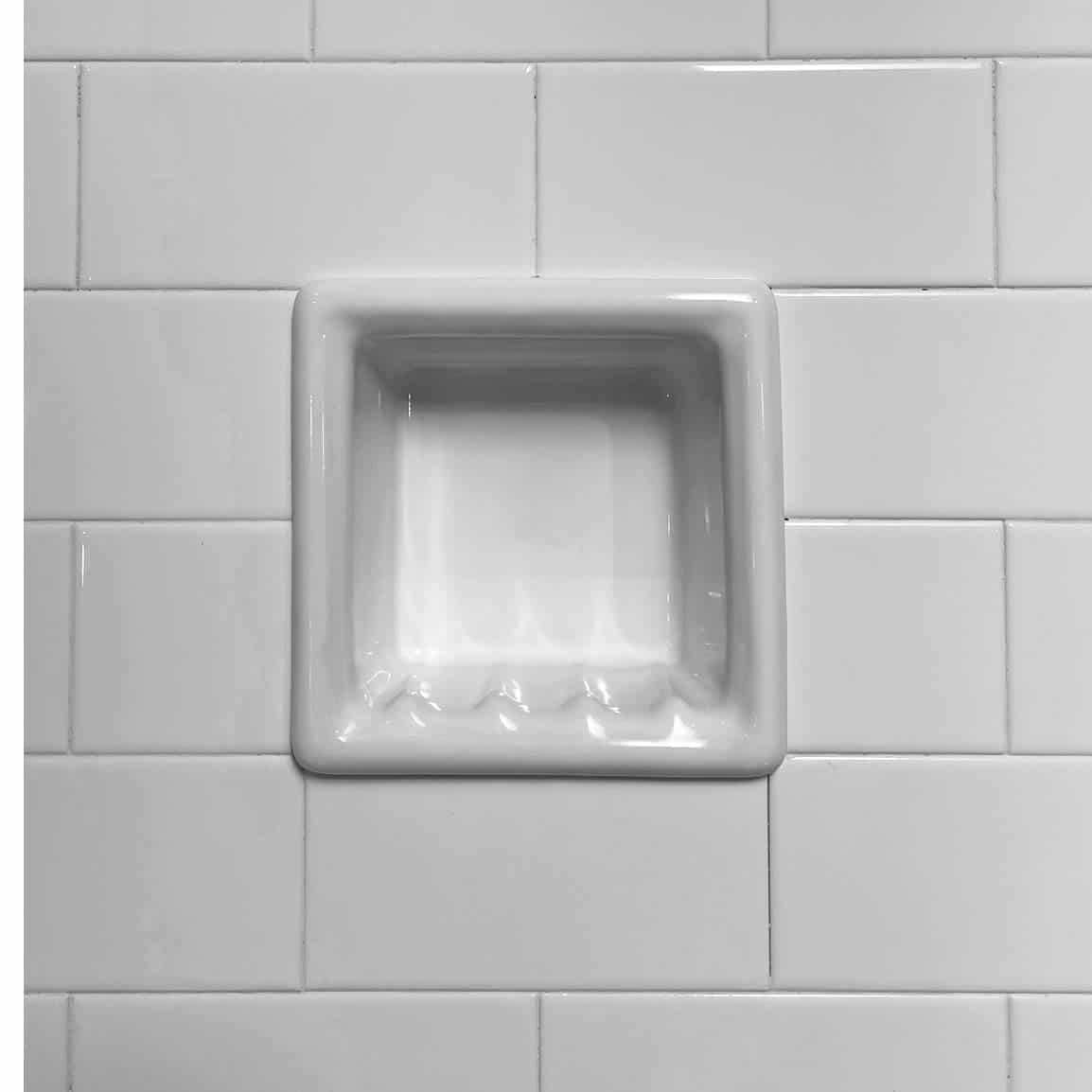 H66R Ceramic Recessed Soap Dish for Tile Showers and Baths 6 x 6