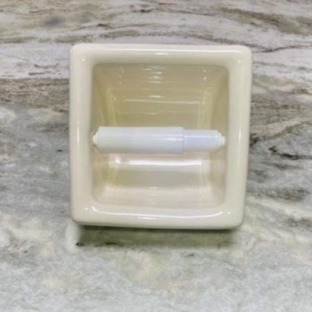 White Ceramic Recessed Toilet Paper Holder - 6 1/2 x 6 1/2 x 3 1/4